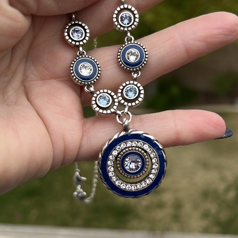Brighton Halo Eclipse necklace. Silver plate. Blue crystals and enamel.